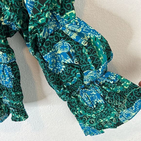 NWT Anthropologie Tiered Poplin Blouse Porridge Green/Blue XS - Picture 6 of 12